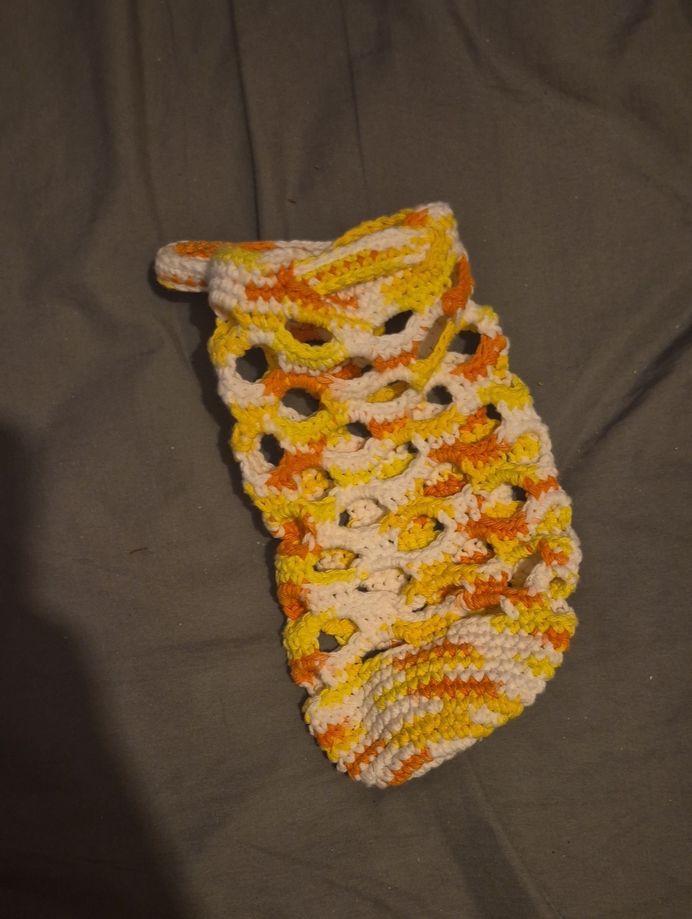 Handmade Crochet Water Bottle Holder in Yellow, Orange & White